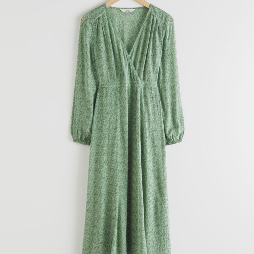 & Other Stories Green Floral Cottage-core Dress